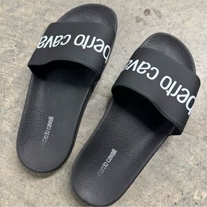 Roberto Cavalli‎ Classic Logo Black Slide Sandals Size 8 Designer Luxury